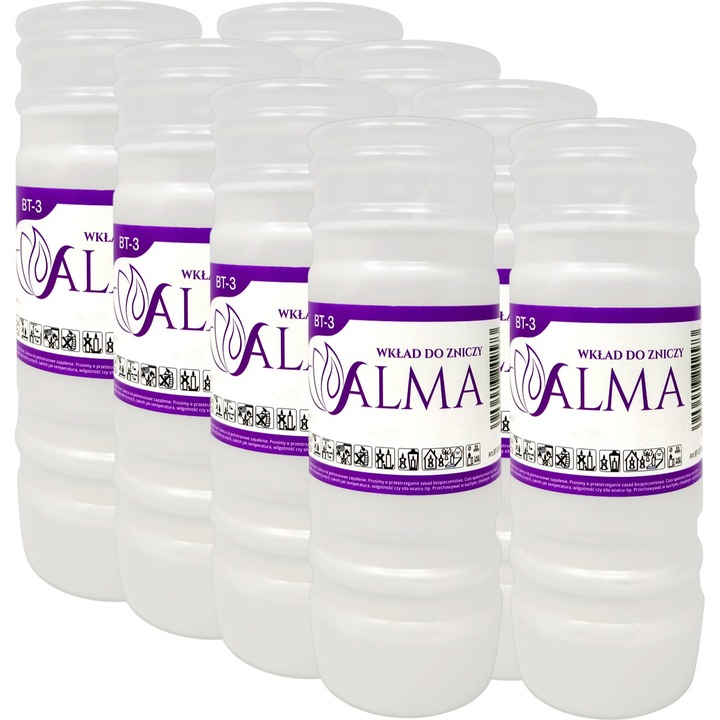 Комплект от 8 парафинови вложки за свещи, Алма, 72 часа