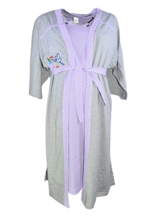 Camasa de noapte cu buline, pentru alaptat, cu halat Sevgi 614M, Mov 121560