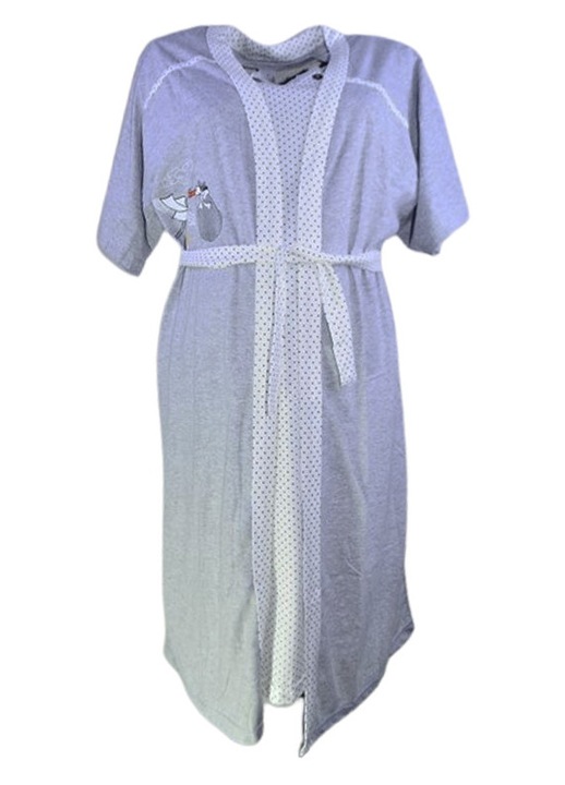 Camasa de noapte cu buline, pentru alaptat, cu halat Sevgi 617A2, Alb 121557