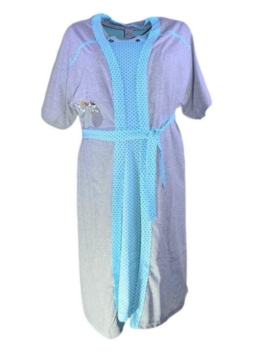 Camasa de noapte cu buline, pentru alaptat, cu halat Sevgi, Albastru