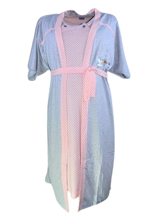 Camasa de noapte cu buline, pentru alaptat, cu halat Sevgi, Coral