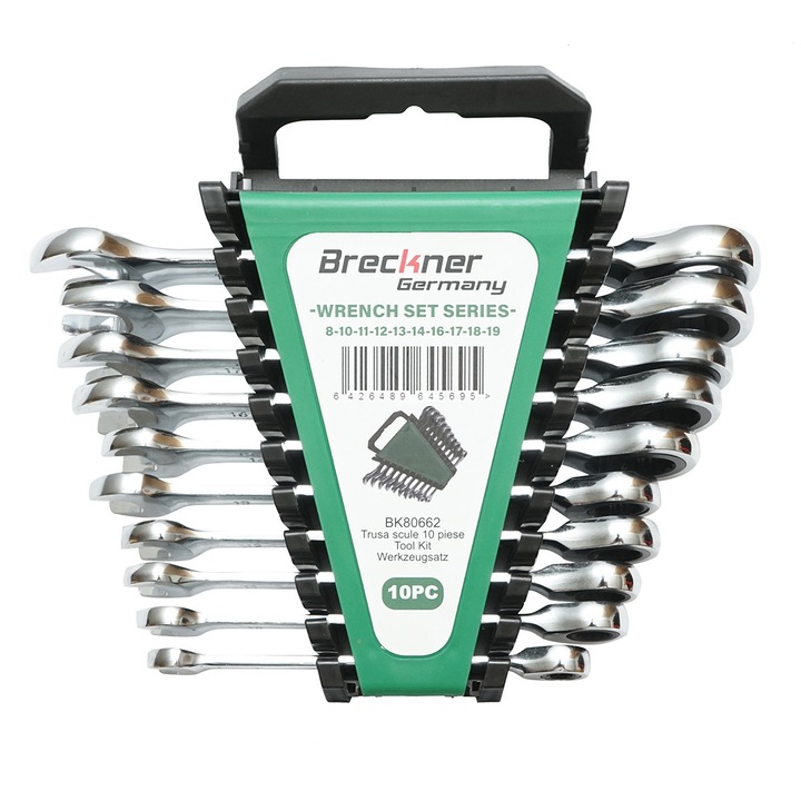Set chei combinate fixe si inelare cu clichet 8-19mm 10 piese Breckner Germany