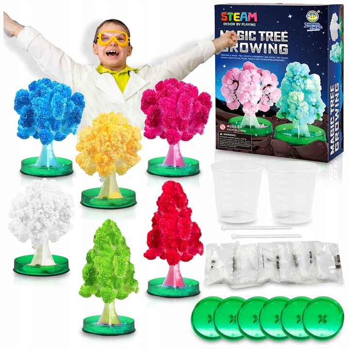 6 darabos kísérletezős oktatókészlet, Pixel, kristálynövekedés, 12 cm, többszínű