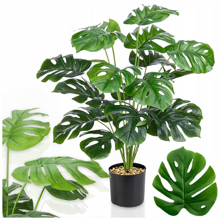 Monstera artificiala in ghiveci, Pixel, 70cm, 18 frunze, verde, decorativa