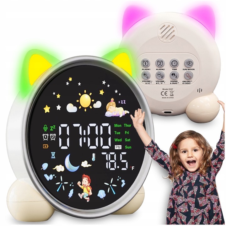 Ceas desteptator LED, Pixel, lampa de noapte, acumulator, timer