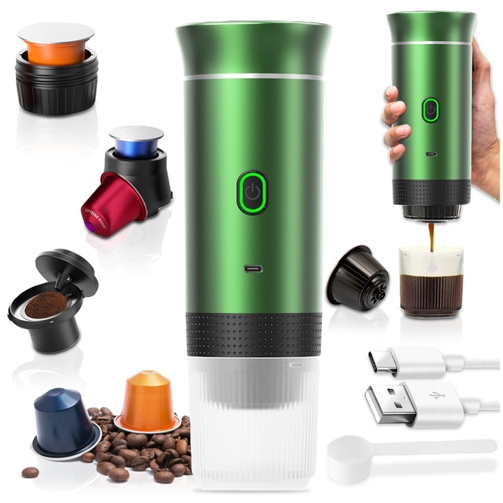 Pixel 3 az 1-ben hordozható kávéfőző, Nespresso/Dolce Gusto kapszulákkal, fűtési funkcióval, kompakt, 24 cm