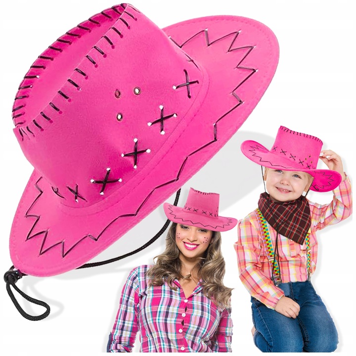Rózsaszín cowboykalap, Pixel, tematikus bulikra, állítható zsinórral, univerzális méret
