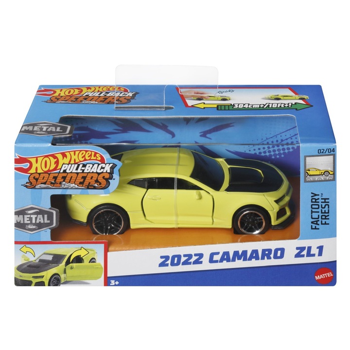 Masinuta Hot Wheels Pull-Back Speeders - Camaro ZL1, 1:43