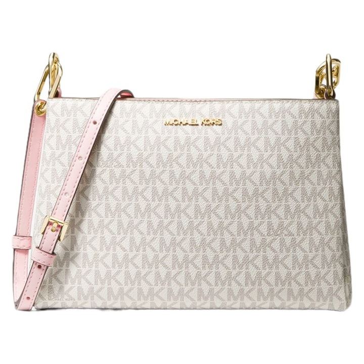 Michael Kors Crossbody táska bevont vászonból, pénztárca típus, Messenger típus, púderpiros színű