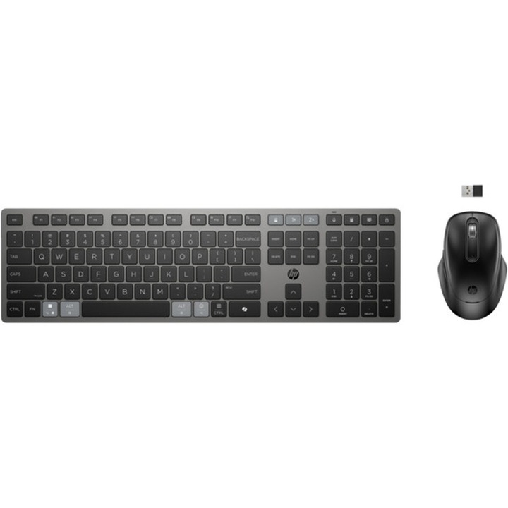 Set tastatura si mouse HP Combo 725, wireless, ergonomic, negru