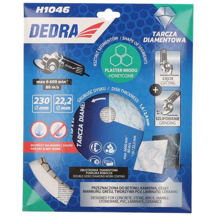 Dedra gyémánttárcsa, méhsejt típusú, 230 mm