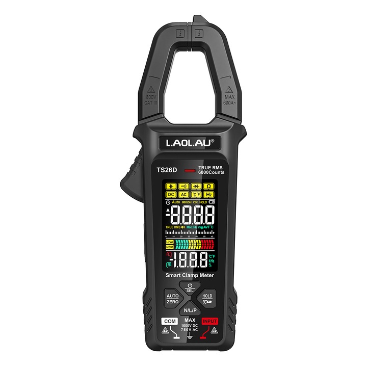 Клещомер Цифров Мултицет L.AOL.AU TS26D, 6000 отчитания TRMS, AC/DC + Тест на фаза, Акумулаторен