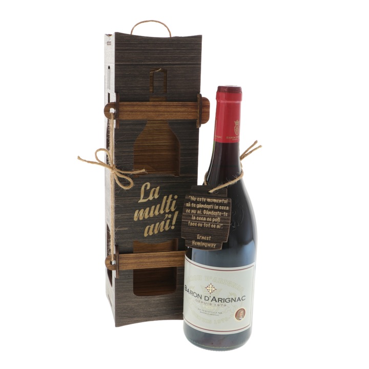 Set cadou Momentul vin personalizat in cutie lemn