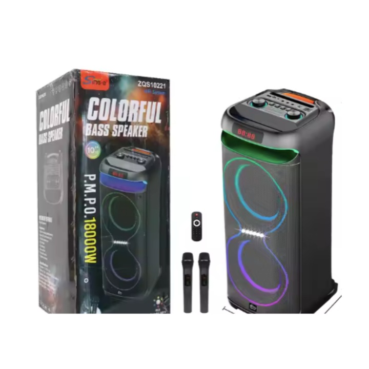 Преносима тонколона SING-E ZQS10221 50W с 2 безжични микрофона, дистанционно управление, за караоке и събития