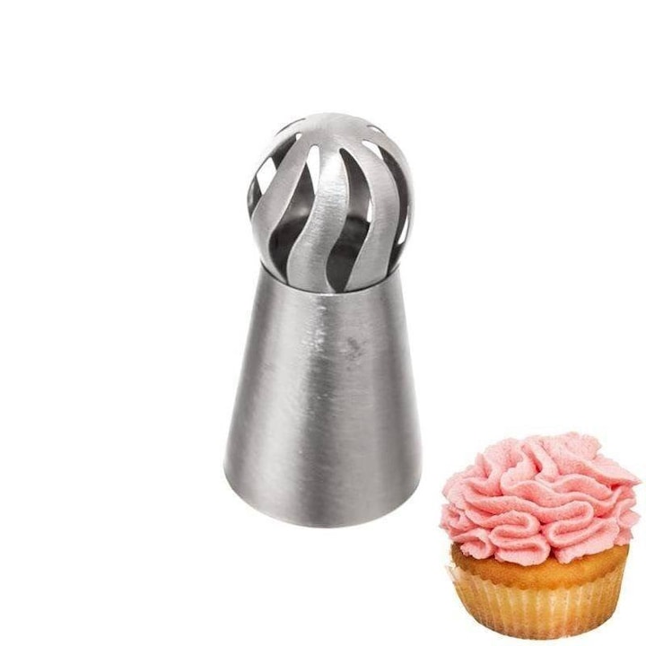 Seringa De Decoratiuni Pe Prajituri, Orion, Twist, 2.5x6 cm, Fabricata Din Otel Inoxidabil De Cea Mai Buna Calitate, Are Un Varf Ingust, Conic, Cu Proeminente, Usor De Curatat, Universala, Argintie