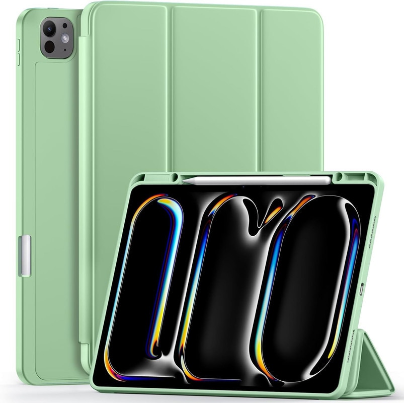 Husa tableta TodyJeyHo, pentru iPad Pro 13 inch, poliuretan, design trifold, verde