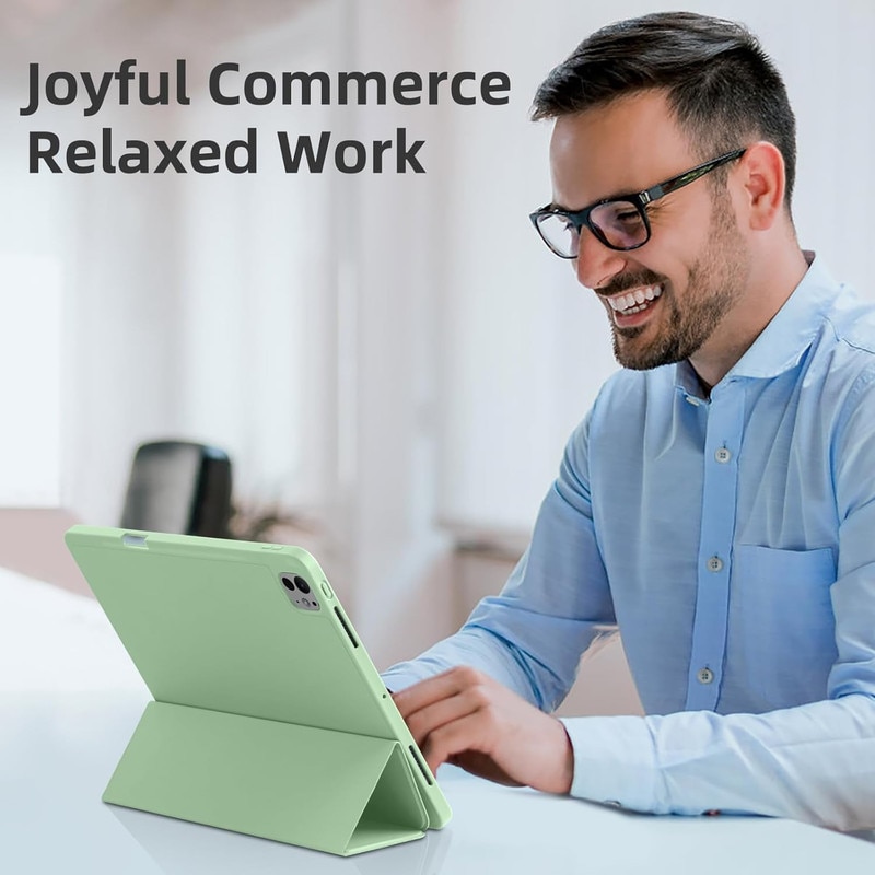 Husa tableta TodyJeyHo, pentru iPad Pro 13 inch, poliuretan, design trifold, verde