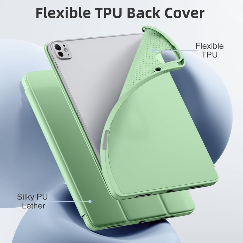 Husa tableta TodyJeyHo, pentru iPad Pro 13 inch, poliuretan, design trifold, verde