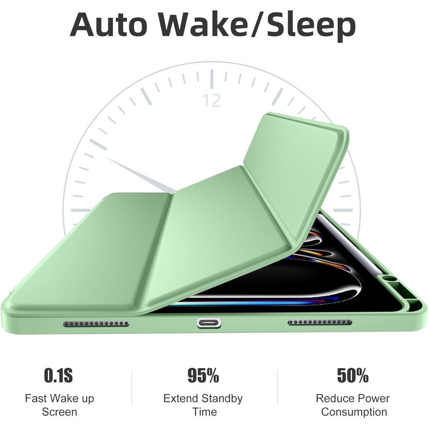 Husa tableta TodyJeyHo, pentru iPad Pro 13 inch, poliuretan, design trifold, verde