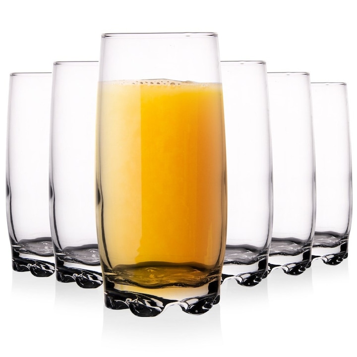 Комплект от 6 чаши за пиене, Lav, Adora, 370 мл, 16x6 см, Стъкло, 6 см, 16 см, Висококачествени материали, Безцветни