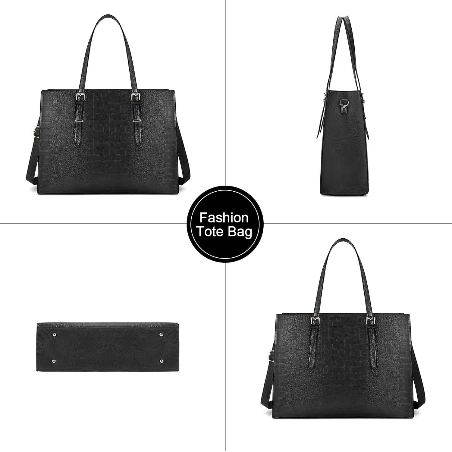 Geanta laptop dama，15.6 ”, Dimensiuni 43x14x33 cm, Impermeabila, din piele PU, Negru