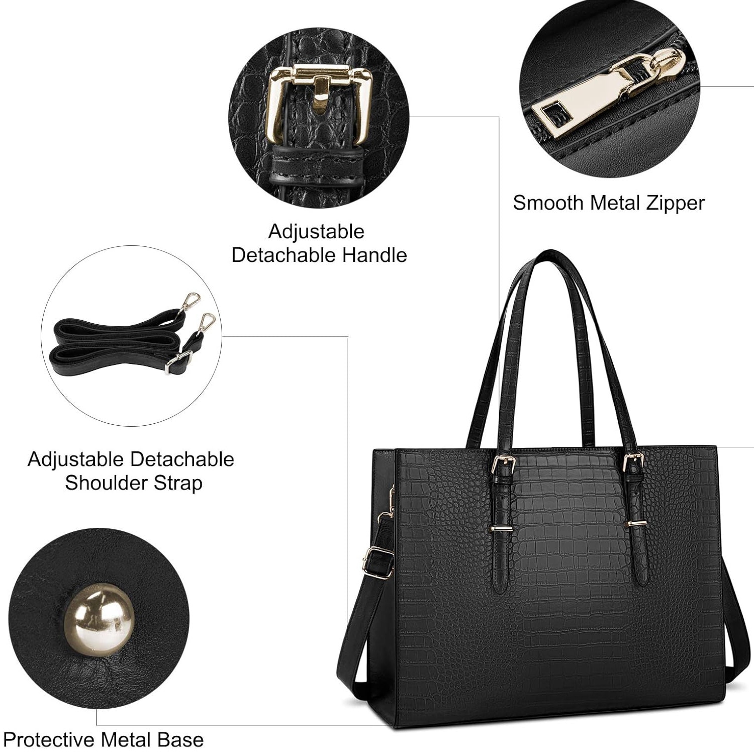 Geanta laptop dama，15.6 ”, Dimensiuni 43x14x33 cm, Impermeabila, din piele PU, Negru