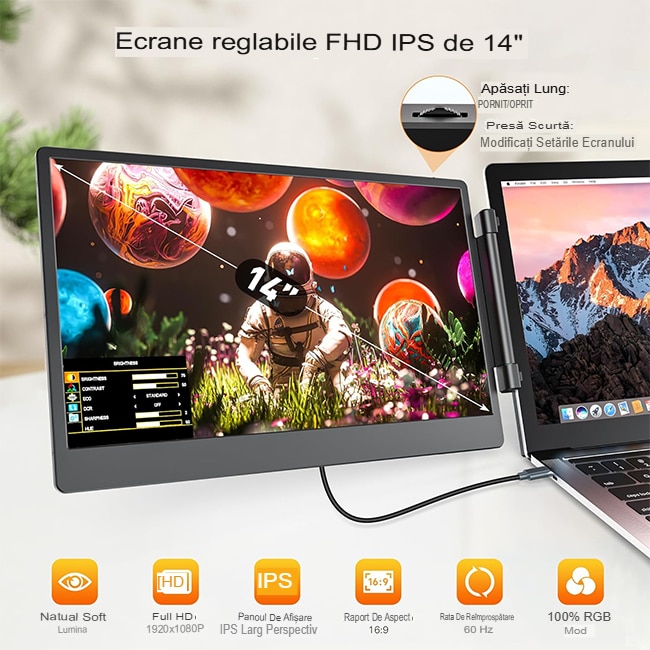 Extensie Portabila de Ecran Laptop ALQUALITY® 14” FHD 1080p – Monitor ...