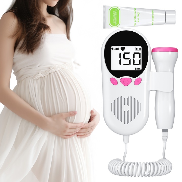 Преносим фетален доплер за бременни, преносим комплект за монитор на сърдечния ритъм на плода, включен гел, лесен за използване у дома