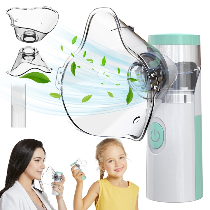 Aparat Aerosoli portabil Varon, Aerosoli portabil pentru copii si adulti, Aerosoli pentru copii,78g, 40dB silentios, Verde