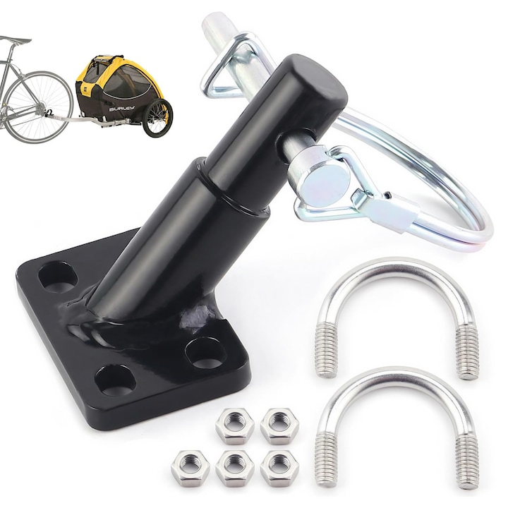 Cuplaj remorca bicicleta, Fier, Diametru conexiune 1, 4 cm, Conecteaza remorci, cosuri de cumparaturi si carucioare, Negru