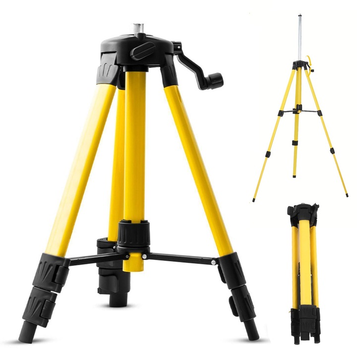 Статив за лазерен нивелир, Стойка Трипод, регулируема височина 47-120 см, резба на върха 5/8", с устойчивост 50кг, Жълт