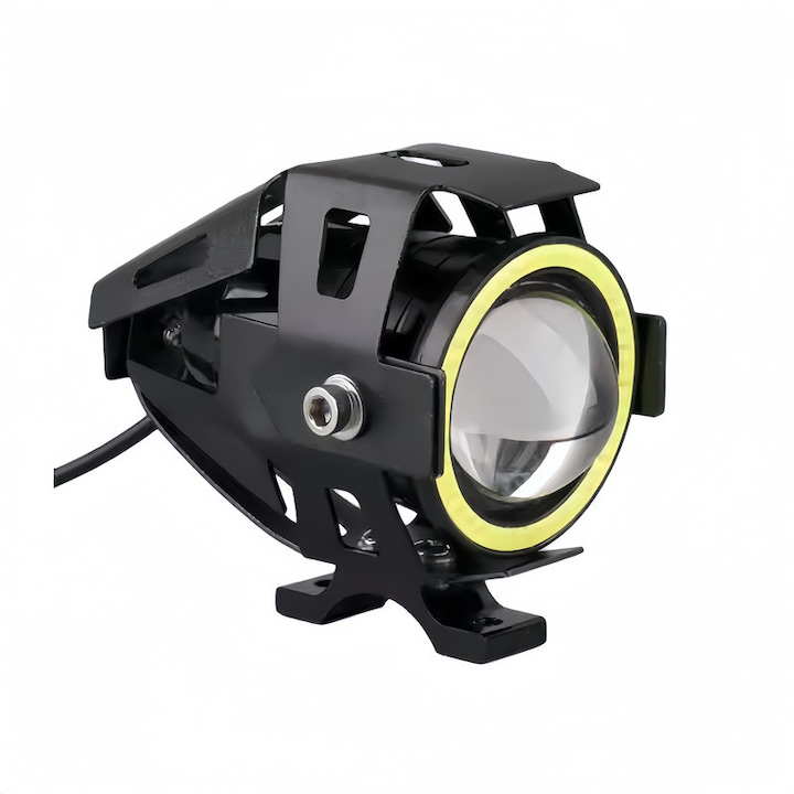Proiector led U7 angel eyes, SPARKZA, Pentru ATV sau moto, avand 2 faze si functie Stroboscop, 15W, Negru