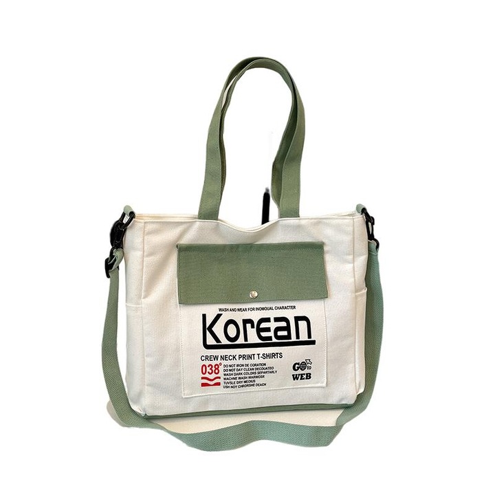 Geanta de umar, Korean, KO Big Bag, patchwork, verde, 36x29x11cm