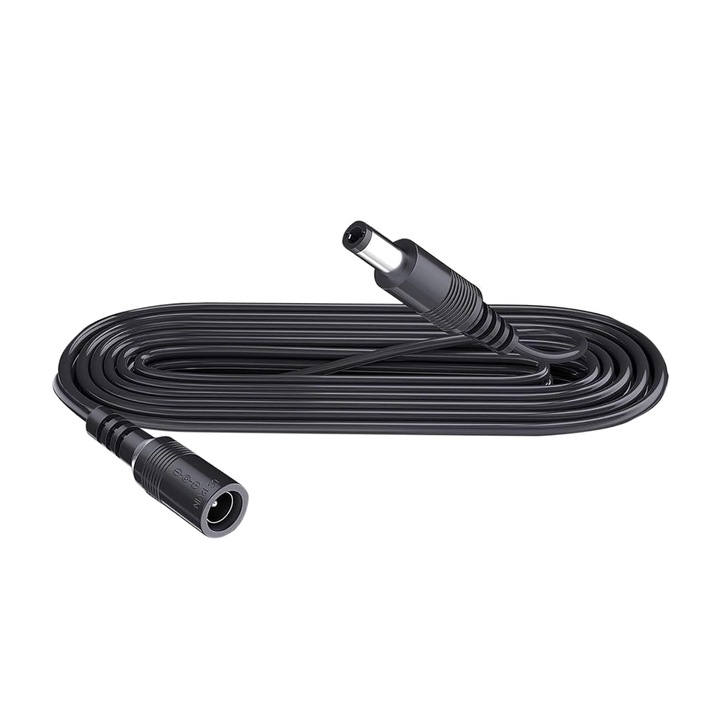 Cablu de alimentare pentru camere de supraveghere wireless, 24V, 3A, 2 metri, compatibil cu majoritatea camerelor, pentru functionare continua si neintrerupta, plastic/cupru, universal, negru