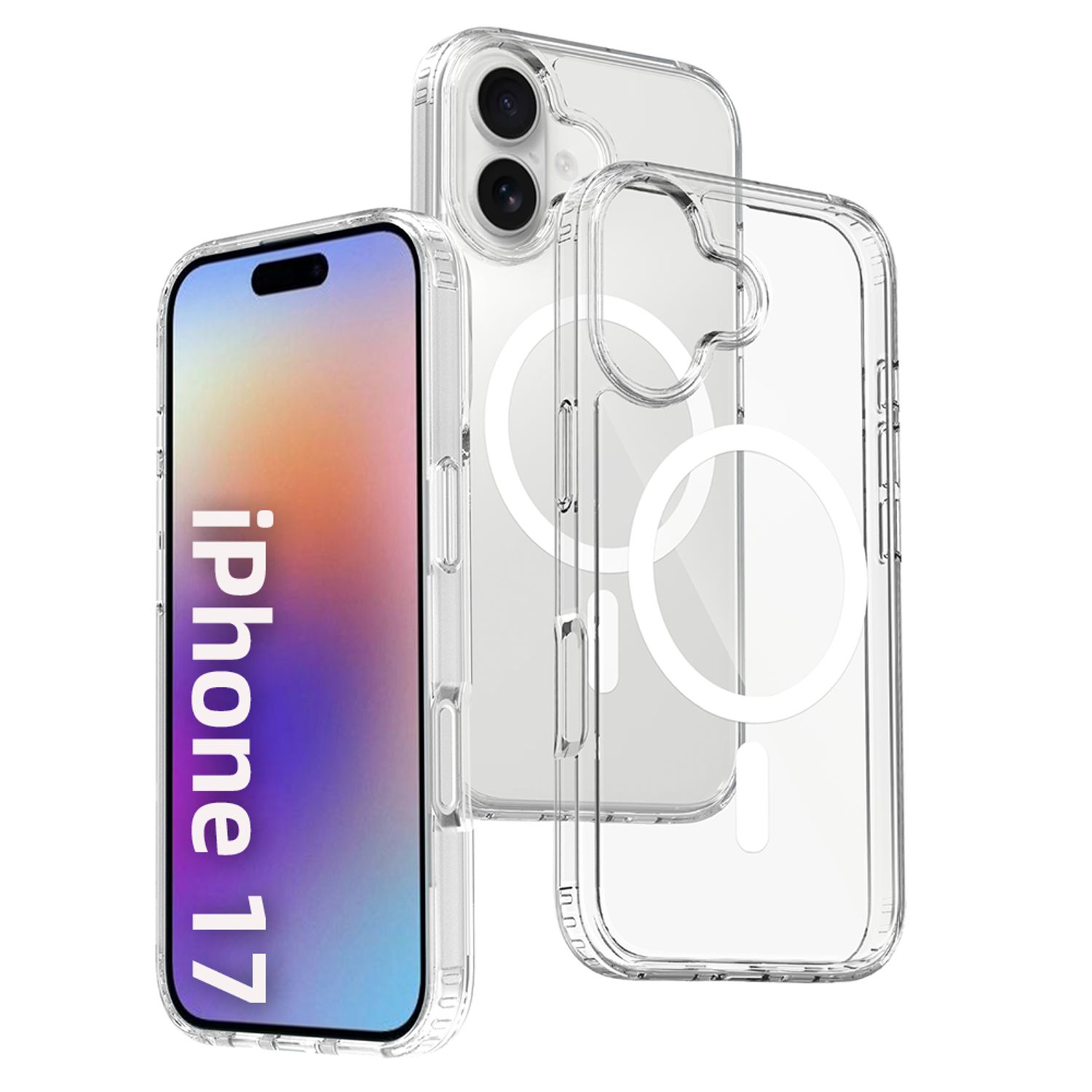 Husa de Protectie, Compatibila cu Apple iPhone 17, Premium Design, Model Retro, MagSafe, Alb mat/Portocaliu
