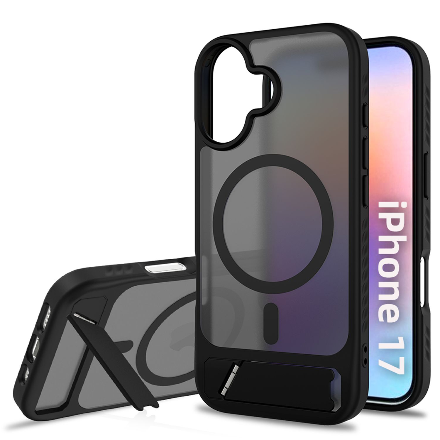 Husa de Protectie, Compatibila cu Apple iPhone 17, Premium Design, Model Retro, MagSafe, Alb mat/Portocaliu