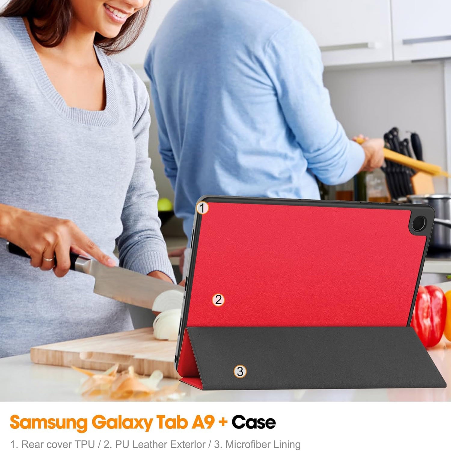 Husa tableta pentru, Samsung Galaxy Tab A9+/ A9 Plus 11 inch, 2023 SM-X210/ X215/ X216/X218, Auto functie sleep/wake tip stand, Rosu