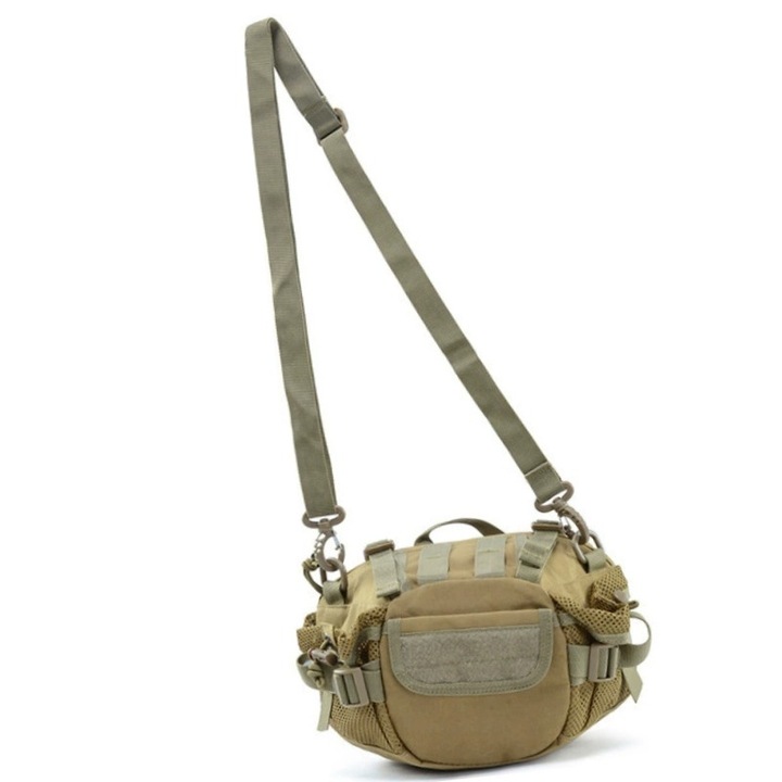 Túratáska, Nylon/ABS, 18 x 27 x 15cm, Khaki, Szabadtéri hegymászás, Katonai terepszínű taktikai csomag, Vízálló egyvállas átlós táska, Férfi deréktáska