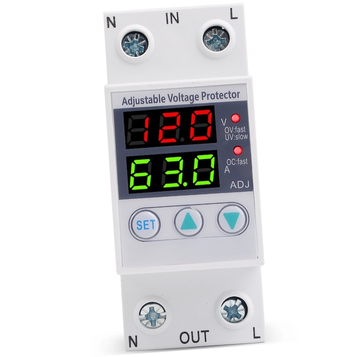 Releu de protectie tensiune,40A, Protectie supratensiune, Protectie subtensiune, Monitorizare tensiune, Smart, Afisaj digital, Monofazat, Recuperare automata, Alb, Functionare stabila, Raspuns rapid, Sigur si fiabil, Protectie eficienta