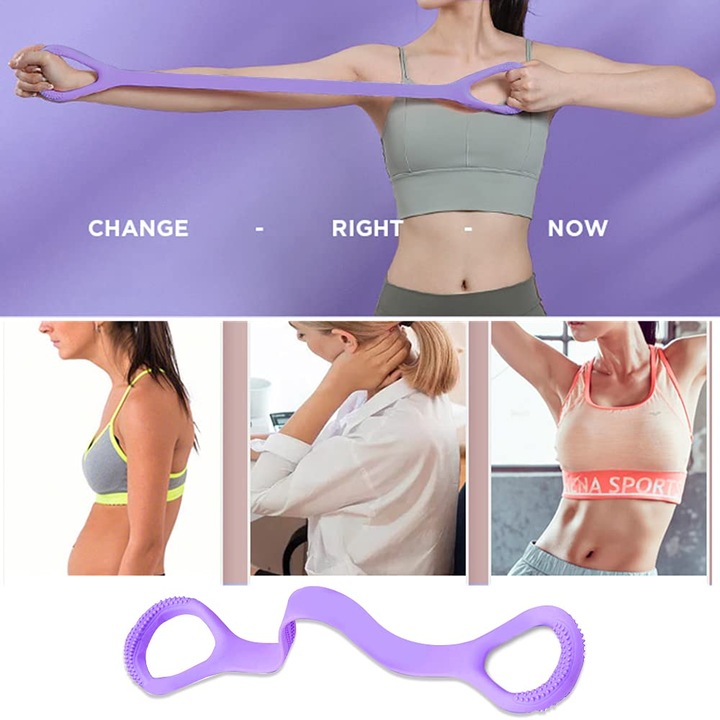 Banda de Rezistenta pentru Fitness in Forma de 8, Cordon Elastic pentru Antrenament, Antrenare Brate si Spate, Echipament de Exercitiu pentru Yoga, Pilates, Terapie Fizica, Strecurare, Culoare Violet