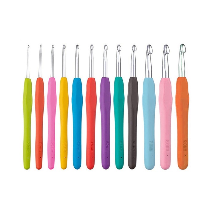 Set 12 crosete TodyJeyHo, aluminiu/plastic, multicolor, 2mm-9mm