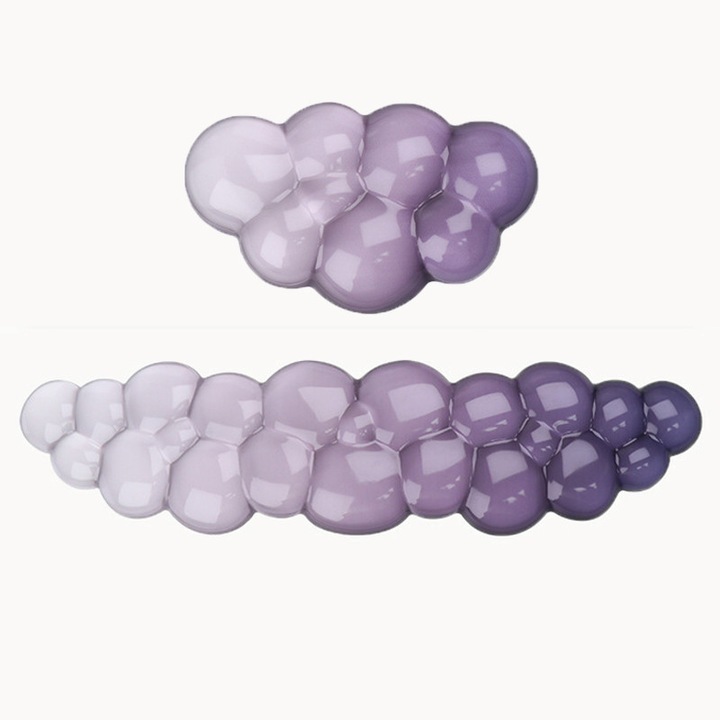 Подложка за китка за клавиатура и мишка Zeguer, Дизайн облаци, Неплъзгаща се основа, Силиконов материал, Намаляване умората на ръцете, Лесна за почистване, Лилава