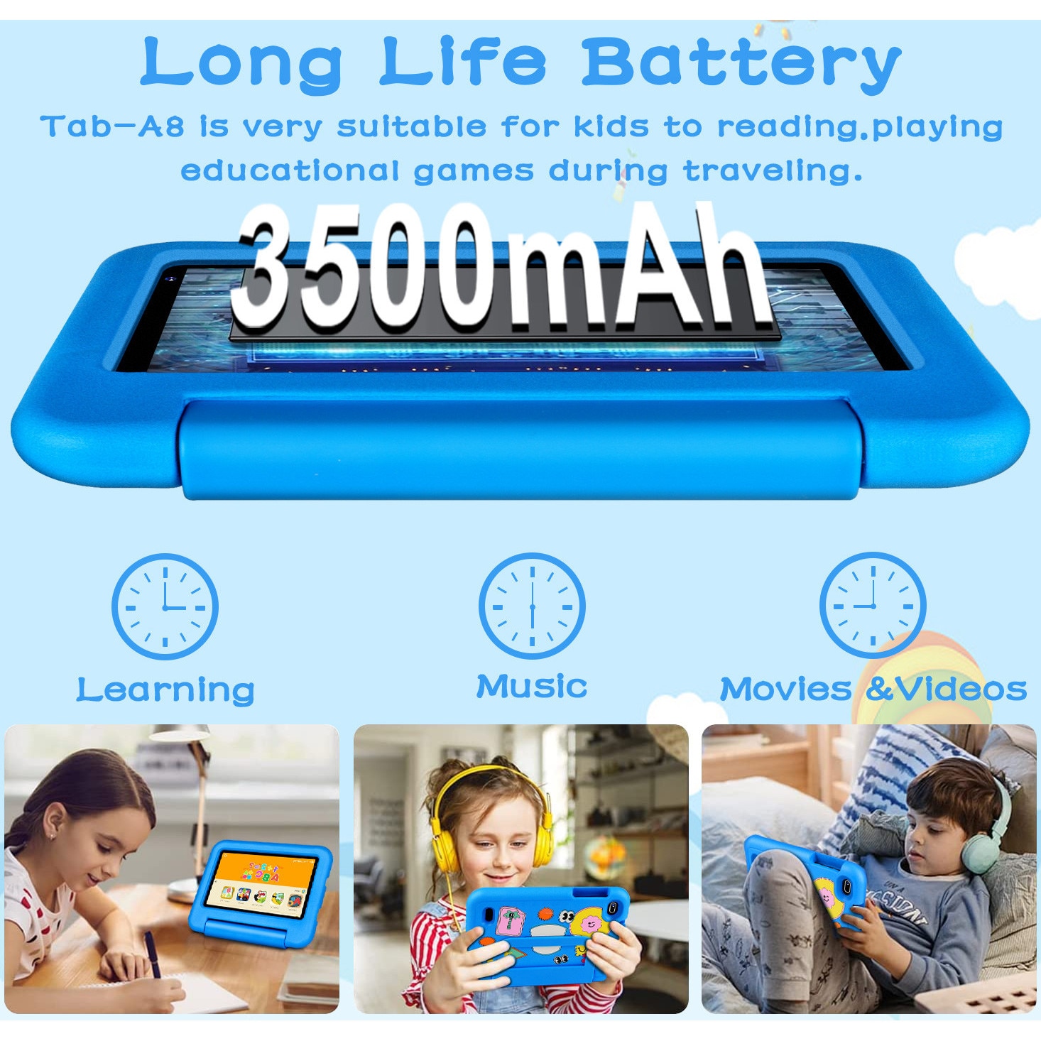 Tableta pentru copii de 7 inch, marca OANGCC, cu Android 13, 7GB RAM+64GB ROM(1TB TF), WiFi 6 Tablet, Quad-Core/BT 5.0/3500mAh, Tableta pentru copii cu control parental, Tableta cu carcasa EVA, Albastru