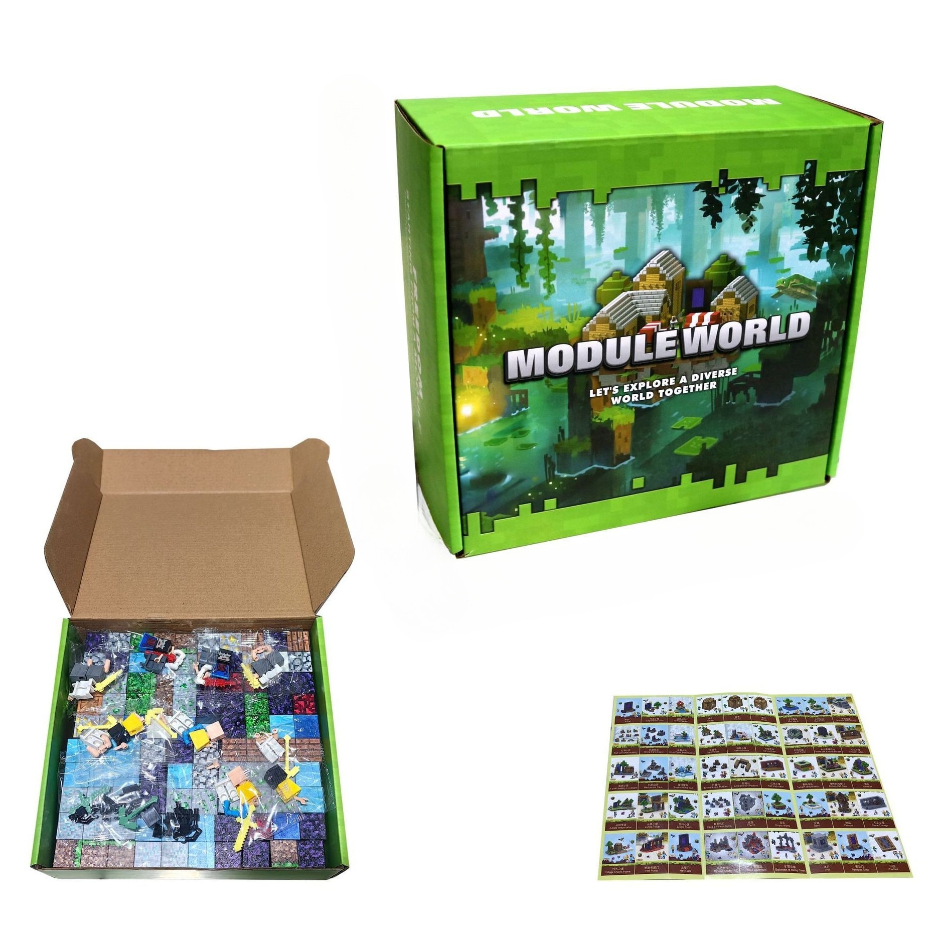 Set Constructie Magnetic Minecraft 200pcs, Cuburi Pixel 2cm, Cu