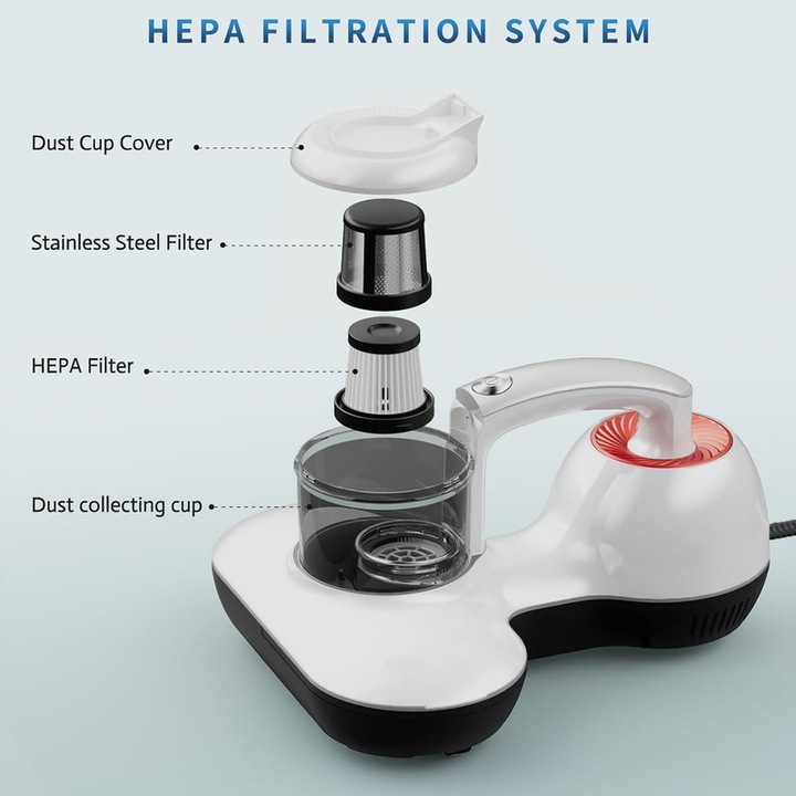 Aspirator pentru saltea TodyJeyHo, portabil, 16KPa, 12800 vibratii/min, curatare eficienta, alb