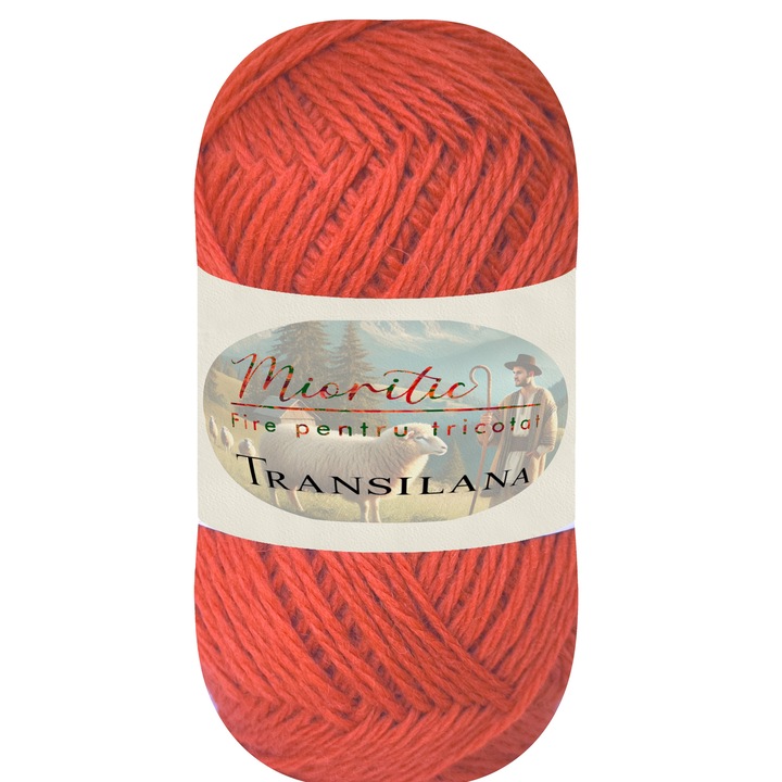 Fir pentru tricotat, Transilana, Mioritic, 100% lana, culoare Caramiziu O5003, 125g, 208m