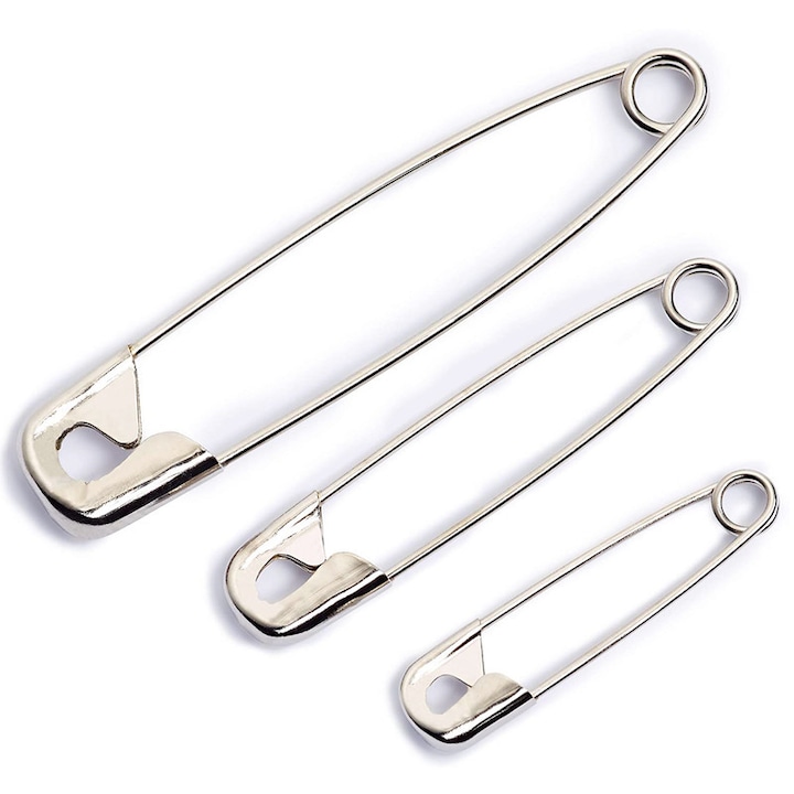 Ace de siguranta, TodyJeyHo, 90 buc, 3 dimensiuni, otel nichelat, argintiu