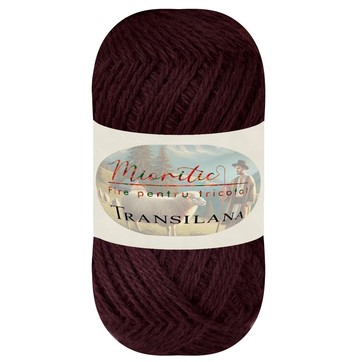 Fir pentru tricotat, Transilana, Mioritic, 100% lana, culoare Bordo O5005, 125g, 208m