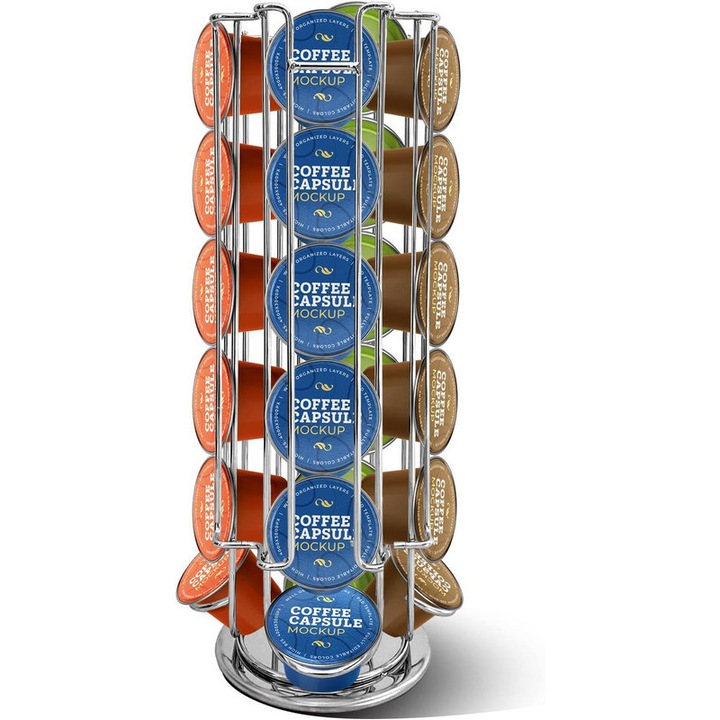 Поставка за кафе капсули TodyJeyHo, за 24 капсули, метал, сребрист