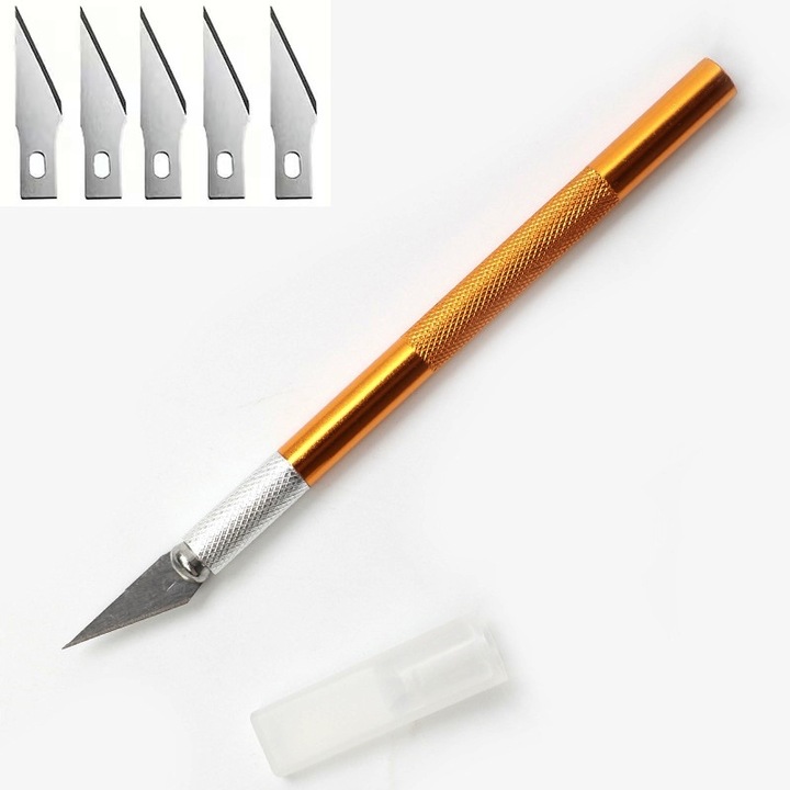 Precizie Metal Sculpture Cutter pentru cauciuc, lemn, folie de lipire, Origami, modele DIY Activitati, Echipat cu 5 lame de rezerva, Aur